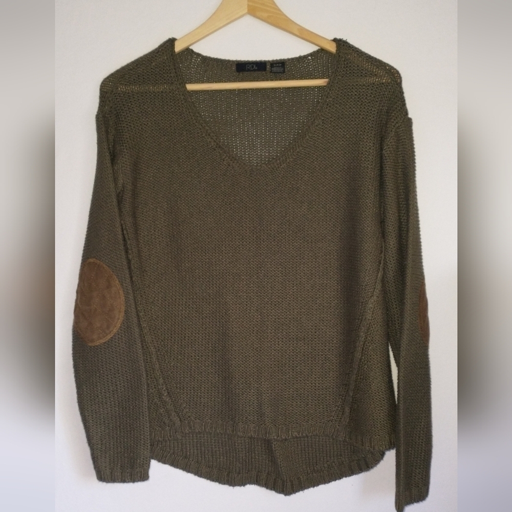 RDI Metallic Green Pullover V Neck Sweater Size Small Cottagecore Grunge 90s